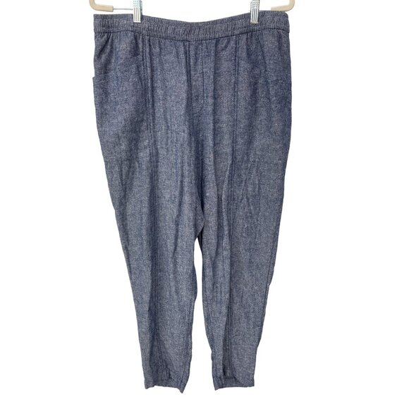Old Navy Chambray Tapered Pull On Pants Women L Blue Linen Blend Elastic Waist - Picture 3 of 10